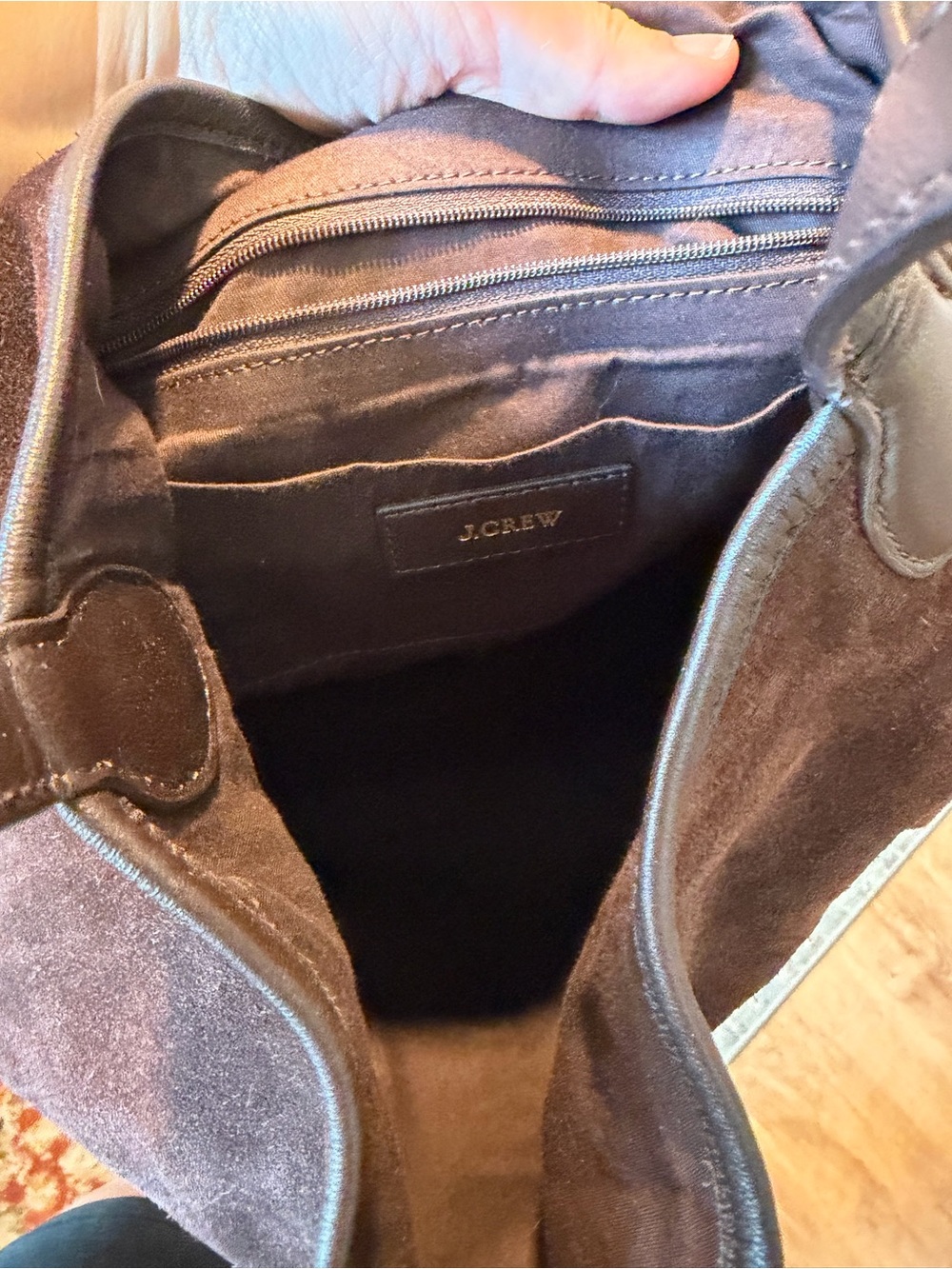J. Crew Dark Brown Suede Shoulder Bag with Gold Buckle - Picture 3 of 3